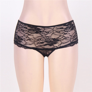 ODM grande taille sous-vêtements femmes taille basse transparent noir broderie dentelle florale ajouré ouvert culotte Sexy femmes mûres - Product Image 5