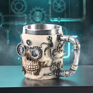Toptan 3D Steampunk dedektif lüks reçine ev dekorasyon Bar kahve fincanı bira kupası özelleştirilmiş kolu mekanik kafatası kupalar - Product Image 3