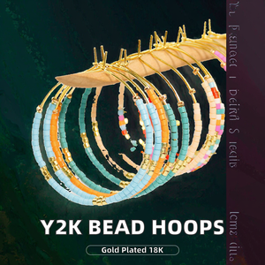 Pendientes de Aro Grandes con Cuentas de Colores Estilo Y2K, Joyería Geométrica Moderna de Acero Inoxidable Chapada en Oro para Fiestas de Mujeres - Product Image 3
