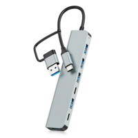 Hub Répartiteur USB Type C 8 en 1 en Aluminium avec 1 Port USB 3.0, 3 Ports USB 2.0, 1 Port USB C, Lecteur de Cartes SD/TF et Ports Auxiliaires 3.5mm