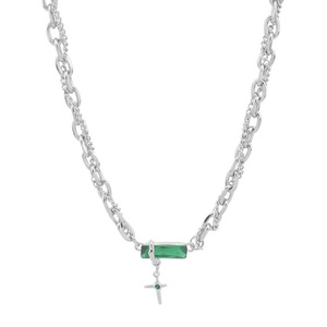 Hot Selling Niche Design Titanium Steel Green Zircon <b>Cross</b> Pendant Necklace Silver Plated Unisex's Necklaces Wholesale Jewelry - Product Image 6