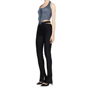 Gilet corset asymétrique en jean bleu délavé pour <span class=keywords><strong>femme</strong></span>, col halter, fermeture éclair avant, col rond - Product Image 2