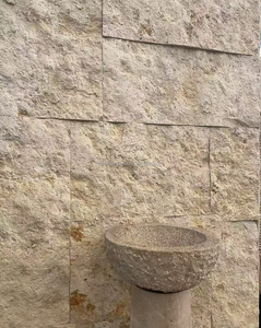 Panneaux de revêtement mural 3D en pierre naturelle, blocs de calcaire beige brut fendus, dalles et tuiles à finition naturelle, aspect roche brisée - Product Image 3