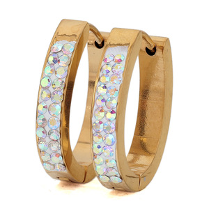 Pendientes de Aro de Acero Inoxidable con Engaste de Canal de Cristales de Una Sola Fila de 4 mm, en Acero Blanco, Oro Blanco y Acero AB, Joyería de Moda - Product Image 2