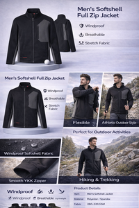 Clothing Manufacturer Design Custom Waterproof Lightweight Casual <b>Athletic</b> Outdoor Premium Technical Softshell Full Zip Jacket - Product Image 2