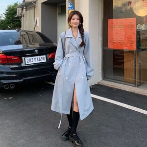 Manteau trench croisé pour femme, bleu clair, col tailleur, style jupe, élégant pour le quotidien, tailles S-2XL - Product Image 2