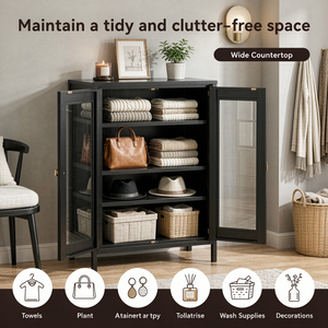 Armadio Moderno <span class=keywords><strong>in</strong></span> Metallo Nero Personalizzato con 2 Ante <span class=keywords><strong>in</strong></span> Vetro e Ripiani Regolabili per <span class=keywords><strong>Cucina</strong></span>, Bagno, Camera da Letto, Vendita all'Ingrosso - Product Image 3