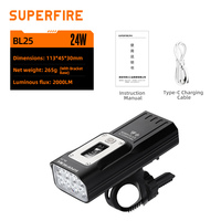 Phare de vélo rechargeable super lumineux 24W, étanche IP54, 2000LM, batterie 6500mAh, LED, éclairage avant pour la conduite nocturne avec 6 modes