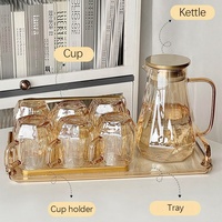 Set Cangkir Minum Mewah dengan Teko dan Nampan Set Berlian Stoples Kaca Amber