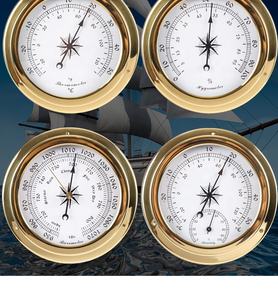 4 Pcs/set Boîtier en laiton Station météo traditionnelle Baromètre de température Hygromètre et horloge de marée 145mm Grande taille - Product Image 6