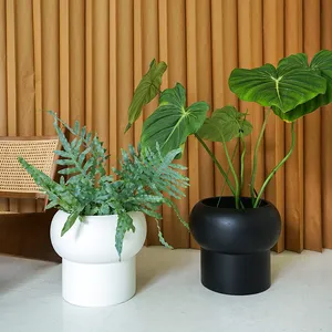 Minimalist matte living room decor indoor plant pots fiber glass cement flower pots with drainage hole