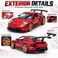 Nouvelle voiture de sport miniature en métal moulé sous pression GT 911 à l'échelle 1:24, avec capot et portes ouvrables, jouet pour enfants avec lumières et sons