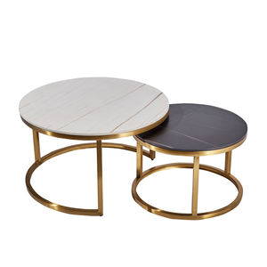 Vendita calda di fascia alta in acciaio inossidabile dorato vassoio rotondo mobili 2 set tavolino da caffè con piano in pietra di quarzo - Product Image 4