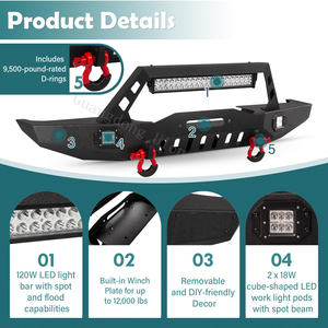 Accesorios para Parachoques Delantero y Trasero Compatibles con Jeep Cherokee XJ 1984-2001 (2/4 Puertas), Parachoques Todoterreno, Receptor de Enganche de 2" y Anillos <span class=keywords><strong>en</strong></span> D, Negro - Product Image 3