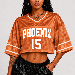 <span class=keywords><strong>T</strong></span>-shirt court surdimensionné à épaules tombantes pour femme, style maillot de supporter Phoenix Suns, personnalisable rapidement, faible MOQ, pour le jour du match, OEM - Product Image 6