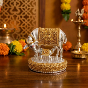 Shree Kamdhenu Cow Idol <b>Gold</b> and Silver Plated Hindu Religious <b>Statue</b> for Home Temple Puja Vastu Decor Gift by RK International - Product Image 1