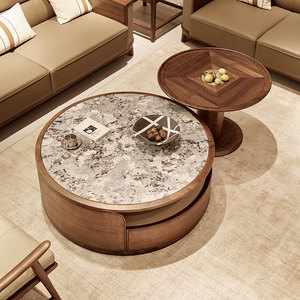 Mesa de Café Redonda Moderna Minimalista Durável em Madeira de Noz Preto Sólido para Sala de Estar Direto da Fábrica - Product Image 6