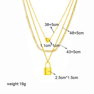 European American Fashion Multi Layer Chain Necklace Gold Padlock Heart Pendant Titanium Steel Jewelry Gift - Product Image 4