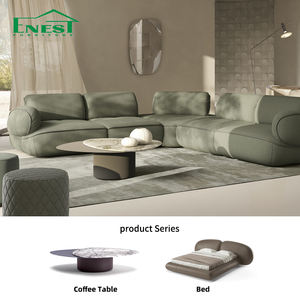 أريكة غرفة معيشة إيطالية بسيطة من القماش الأخضر، أريكة فاخرة منحنية بأربعة مقاعد للفيلات وغرف المعيشة الفخمة - Product Image 1