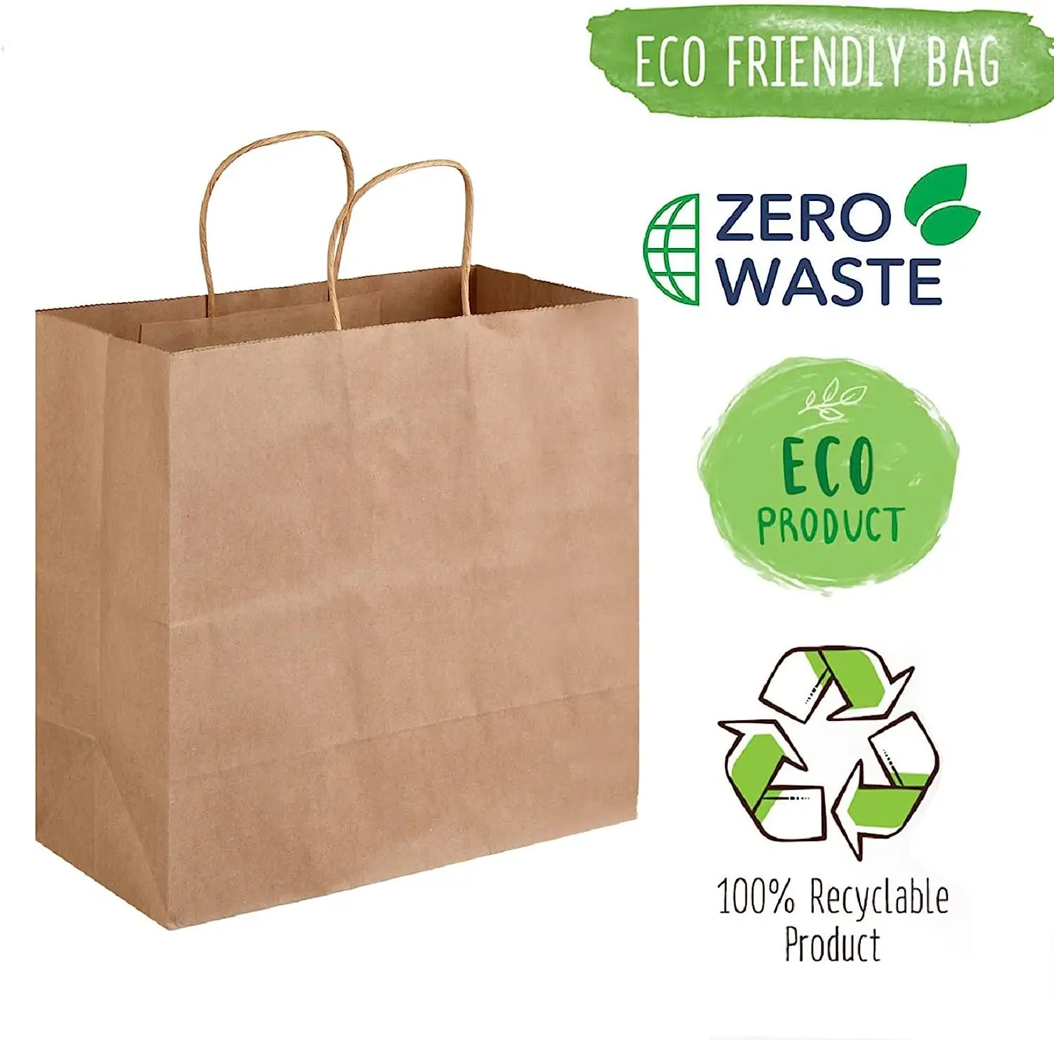 Großhandel kundenspezifische recycelbare Kraftpapiertüten mit gedrehtem Griff Einkaufstasche Tragetasche Papiertüten mit Ihrem eigenen Logo