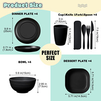 Ensemble de vaisselle jetable 32 pièces Vaisselle de camping pour 4 personnes Motif de fruits Comprend une assiette Tasse Bol Couteau Fourchette Cuillère