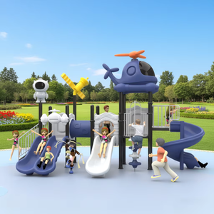 Structure de jeu extérieure commerciale à double piste avec toboggans en acier et en plastique pour grands enfants, thème spatial - Product Image 2