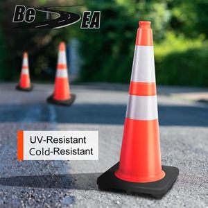 Cônes de signalisation routière BESEA, 8 pièces, en PVC orange réfléchissant, base noire, hauteur 28 pouces, structurellement stables, résistants à l'usure, pour la construction et le stationnement routier - Product Image 3