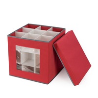 Caja de Almacenamiento Plegable y Ecológica para Adornos Navideños, Color Rojo, Resistente, Organizador de Decoración Navideña con Ventana Visible