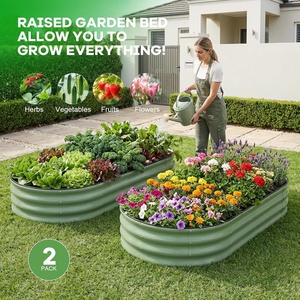 Bacs de jardin surélevés galvanisés ovales <span class=keywords><strong>en</strong></span> métal résistant à la rouille pour la plantation de légumes et de fleurs dans la cour - Product Image 3