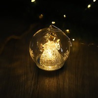 Boule de Noël en verre soufflé à la main avec motif flocon de neige, ornement décoratif à suspendre pour sapin de Noël, en fil de verre LED, fourni directement par l'usine