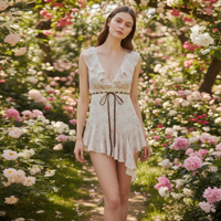 Robe Babydoll à Volants Floraux Personnalisée pour Femmes, Robes Mini Asymétriques pour Femmes