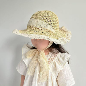 Sombrero de paja flexible plegable con banda de encaje al por mayor para mujer verano protección UV viaje ganchillo paja Playa Sol sombrero de cubo - Product Image 5