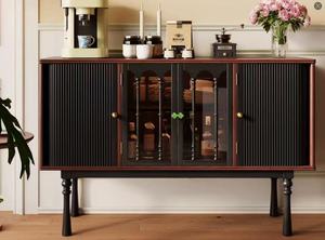 Mueble de Almacenamiento de Madera de Estilo Moderno de Mediados de Siglo con Puertas de Vidrio y Patas Torneadas para Sala de Estar - Product Image 3