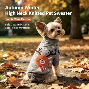 Suéter de Punto Transpirable con Estampado de Reno Navideño para Perros Pequeños, Abrigo de Invierno Cálido y Suave de Acrílico para Cachorros - Product Image 2