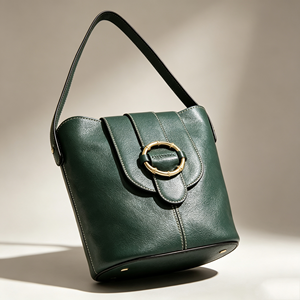 Sac seau vert foncé avec boucle en bambou, bandoulière amovible, sac à main décontracté pour tous les jours - Product Image 4