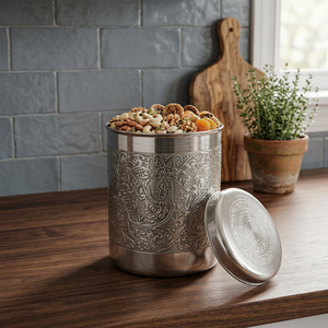 Conteneur alimentaire rond en métal 10-20L, boîte de rangement hermétique au design minimaliste pour la cuisine, lot de 2 - Product Image 4
