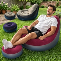 Ensemble de canapé gonflable avec repose-pieds, fauteuil gonflable floqué pour salon, mobilier d'appoint gonflable, fauteuil inclinable à dossier gonflable