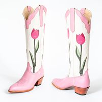 Bottes de cowgirl occidentales à hauteur de genou brodées avec logo personnalisé CHENO en rose pour femmes