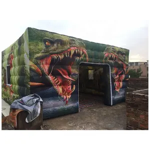 hot sale outdoor custom decoration oxford fabric giant outdoor dinosaur printing inflatable cube tent for party