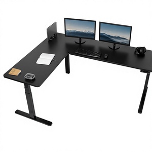 โต๊ะทำงานปรับระดับความสูงได้ด้วยระบบไฟฟ้า VIVO รุ่น L-Shaped Corner Stand ขนาด 83x60 นิ้ว สีดำ หน้าโต๊ะไม้จริง โครงเหล็ก พร้อมตัวควบคุมหน่วยความจำ - Product Image 1