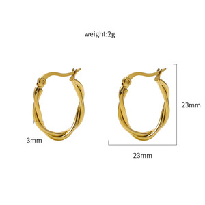 Geometric Twisted Hoop Earrings Gold Stainless Steel Fashion Jewelry - Product Image 4
