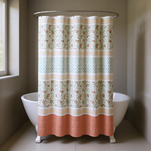 Rideau de douche en coton à impression numérique, design classique, pour salle de bain - Product Image 2