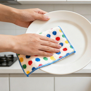 Paño de cocina de forro polar coral con lunares, paño de limpieza para cocina, paño de cocina con cuerda para colgar, toalla absorbente, multifuncional - Product Image 1