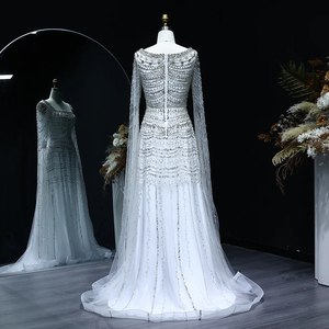 Robe de soirée caramel perlée de luxe avec Cape manches fête de mariage arabe robes formelles Lsz591-1 - Product Image 5