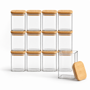 Ensemble de 12 pots à épices carrés en verre de 8 oz avec couvercles en bambou, étiquettes et emballage de protection pour l'organisation du garde-manger - Product Image 4