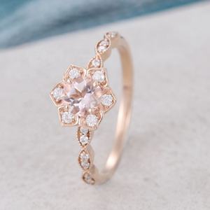 Nouvelle mode Bijoux en argent 2 pièces Ensemble de bagues de fiançailles en morganite Or rose Bague de mariage unique Demi-éternité Marquise CZ Bijoux - Product Image 4