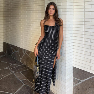 Abito <span class=keywords><strong>Lungo</strong></span> Estivo da Donna in Stile Europeo e Americano, Nuovo Modello alla Moda, Sexy, Senza Maniche, con Schiena Scoperta, <span class=keywords><strong>Spacco</strong></span>, in Chiffon, Antistatico, per Streetwear - Product Image 4
