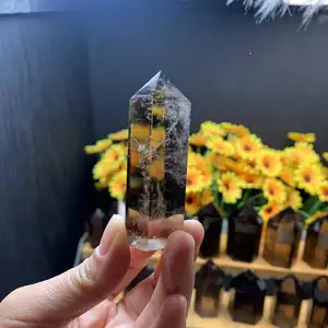 Kindfull Natural High Quality Smoky Quartz Point Tower Healing Crystal Quartz Wand Chinese Fengshui Wand For Sale