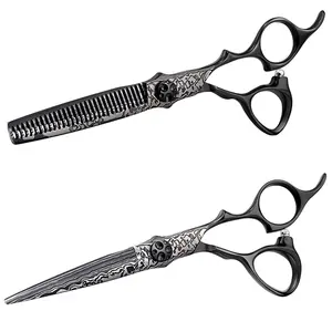 6-Inch Black Damascus Japan Steel Hairdresser Barber Scissors Sharp Tip Straight Blade for Hair Cutting and Thinning
