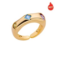 Cincin Fashion Grosir, Desain Unik, Berbahan Kuningan Lapis Emas, Bertabur Zirkon Warna-Warni, Cincin Jari Telunjuk